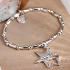 Silver plated oval bead and double star bracelet with crystals by Peace of Mind